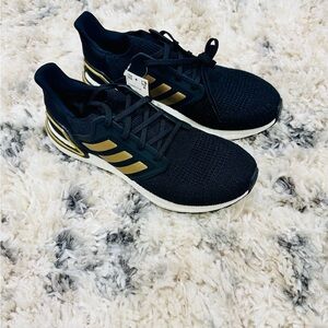 adidas Black and Gold Athletic Shoes with Breathable Upper and Supportive Heel